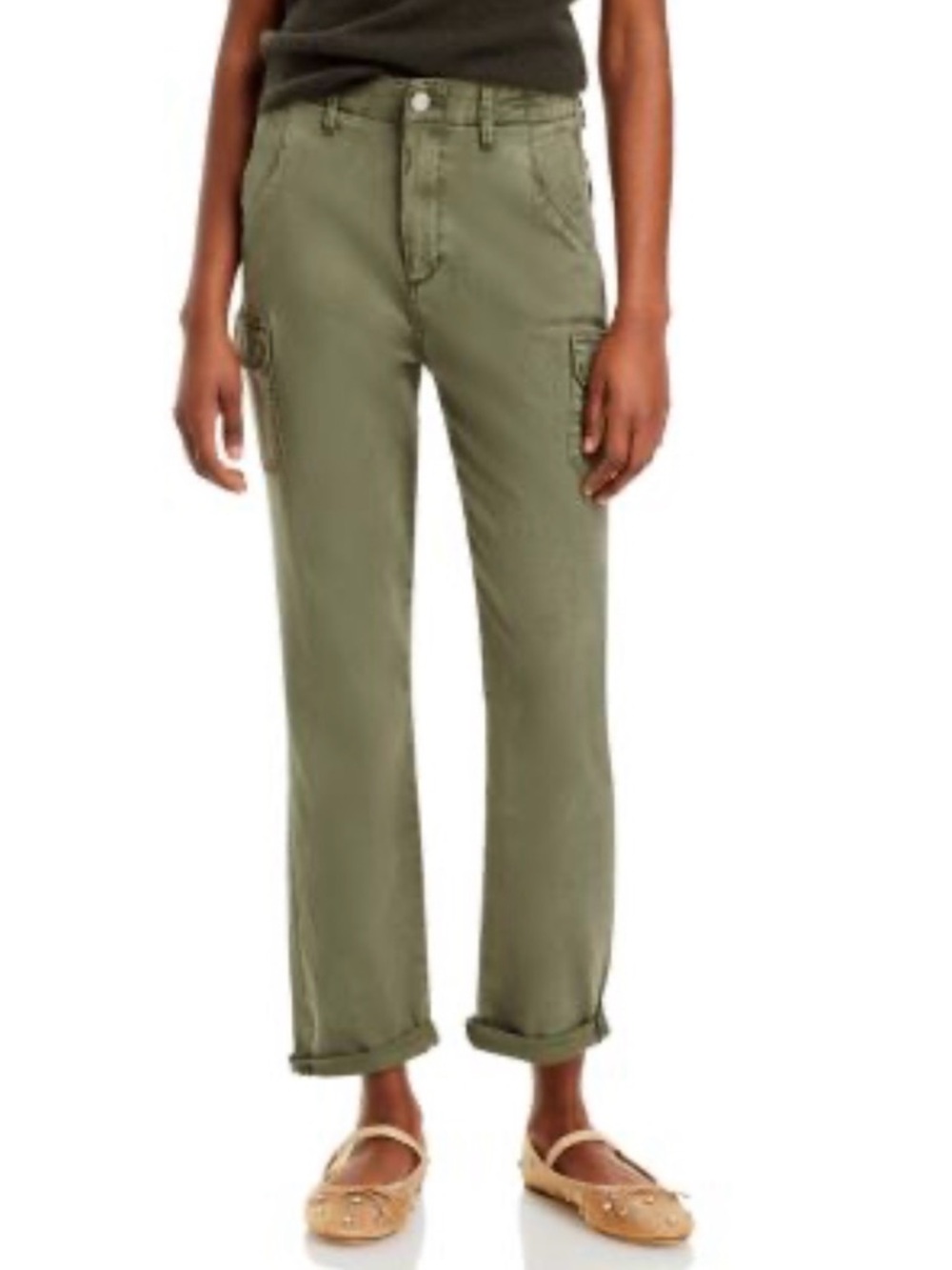 Paige Drew Vintage Ivy Green Cargo pants 33 Cuffed Beachy Coastal High Waisted